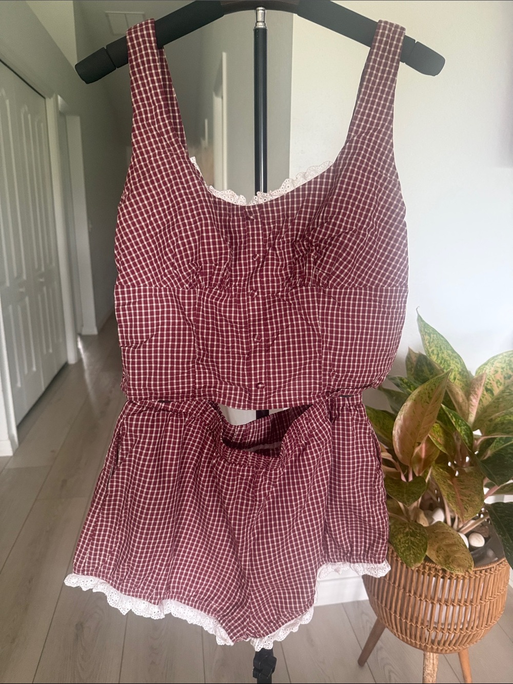Cider Burgundy Gingham  Shorts Set